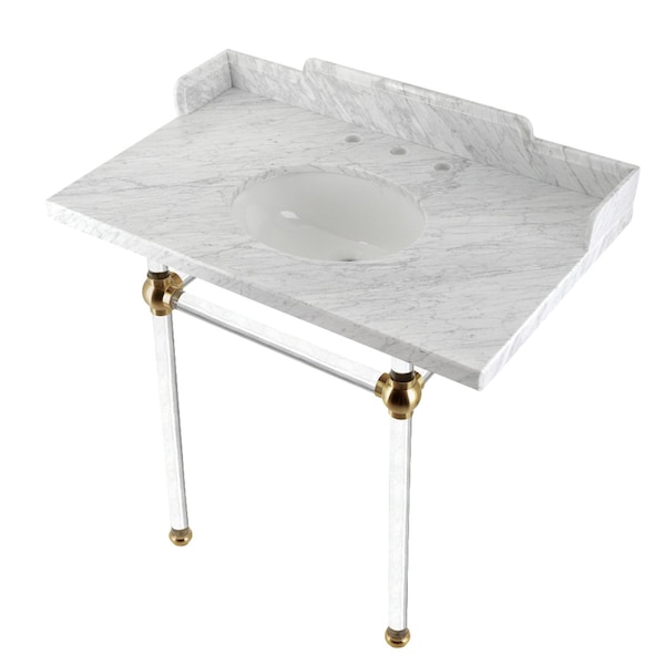 Kingston Brass 36 Carrara Marble Console Sink with Acrylic Legs, Marble WhiteBrushed Brass LMS36MA7 - main